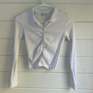 Zara | White Ruched Long Sleeve with Collar | Great Condition